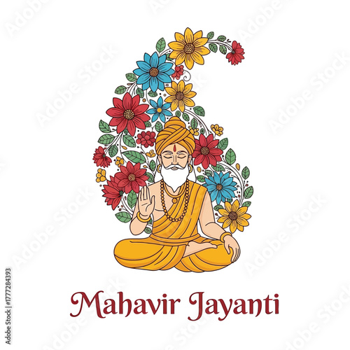 Flat illustration of Mahavir Jayanti with Flowers Accent Graphic