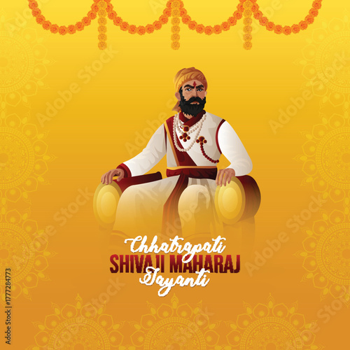 Chhatrapati shivaji maharaj jayanti with vector illustration