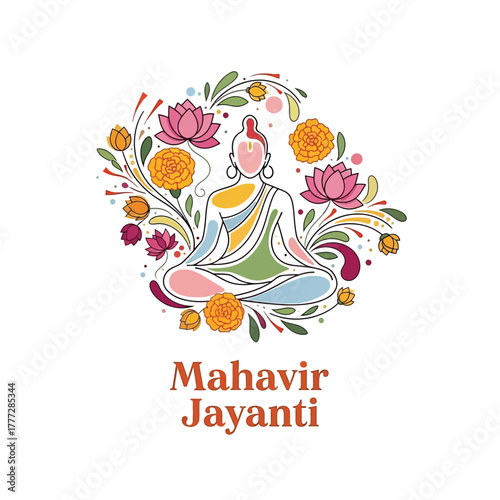 Flat illustration of Mahavir Jayanti with Flowers Accent Graphic