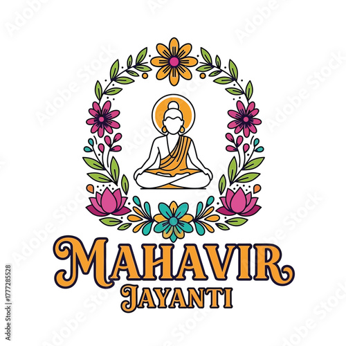 Flat illustration of Mahavir Jayanti with Flowers Accent Graphic