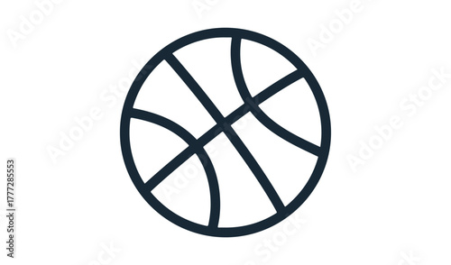 Simple hand drawn black outline of a basketball on a white background