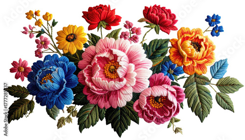 Vibrant floral arrangement, diverse blooms on a dark background