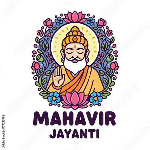Flat illustration of Mahavir Jayanti with Flowers Accent Graphic