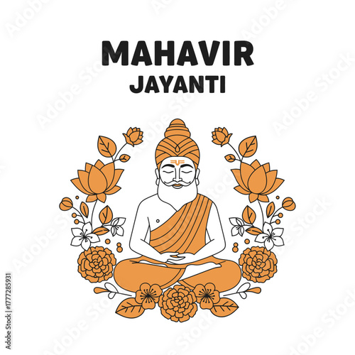 Flat illustration of Mahavir Jayanti with Flowers Accent Graphic