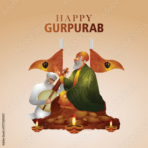 Realistic vector illustration for happy guru nanak jayanti