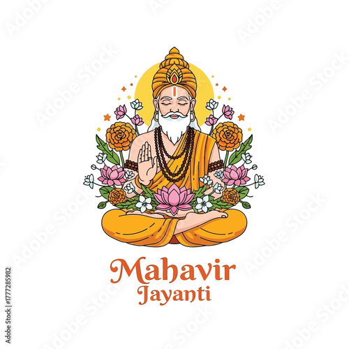 Flat illustration of Mahavir Jayanti with Flowers Accent Graphic