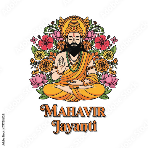 Flat illustration of Mahavir Jayanti with Flowers Accent Graphic