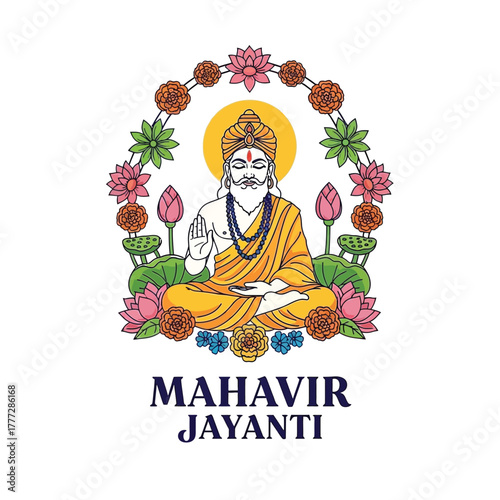 Flat illustration of Mahavir Jayanti with Flowers Accent Graphic