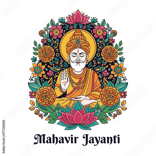 Flat illustration of Mahavir Jayanti with Flowers Accent Graphic