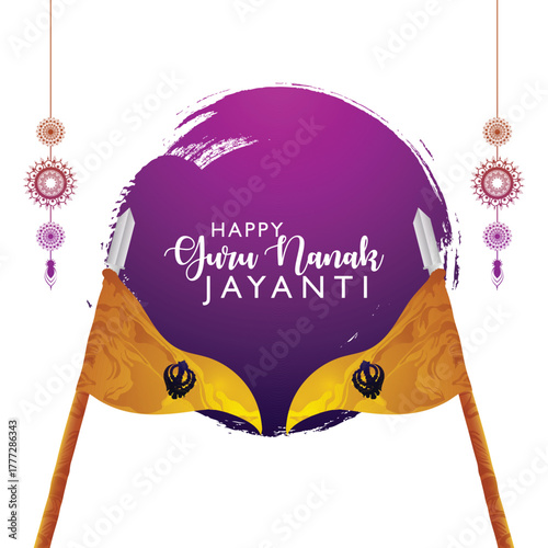 Sikh religious festival happy gurupurab or guru nanak jayanti celebration banner