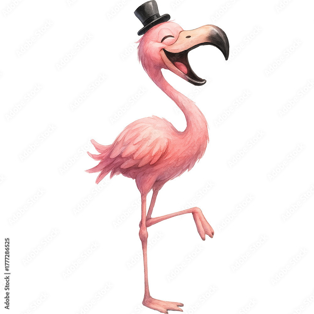 Fototapeta premium Dancing Flamingo Fun, funny watercolor Flamingo clipart, baby Flamingo Stickers, Whimsical cute Flamingo, sarcastic animal decor