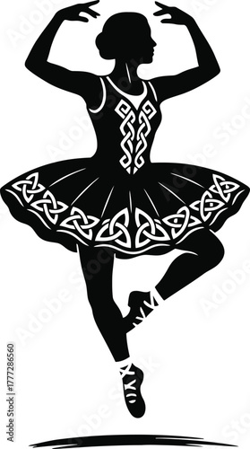 Silhouette vector of traditional Irish dancer in mid-leap
