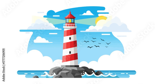 Illustrative seaside lighthouse beacon graphic offering navigational aid with ocean views and