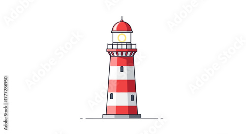 Iconic lighthouse illustration with striking red and white stripes against clean background