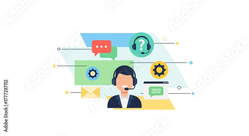 Innovative customer support service with colorful design and expert assistant featuring modern