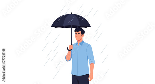 Man sheltered from rain with umbrella illustration depicting resilience and adaptability in