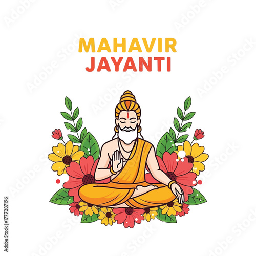 Flat illustration of Mahavir Jayanti with Flowers Accent Graphic