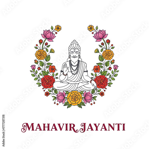 Flat illustration of Mahavir Jayanti with Flowers Accent Graphic