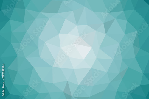 Cool polygon abstract background with soft teal circular gradient and smooth low poly geometric texture. Modern design ideal for web, print, and elegant digital creative artwork.