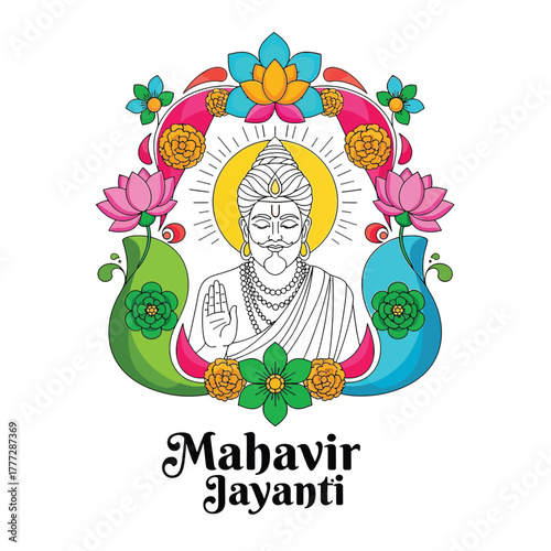 Flat illustration of Mahavir Jayanti with Flowers Accent Graphic