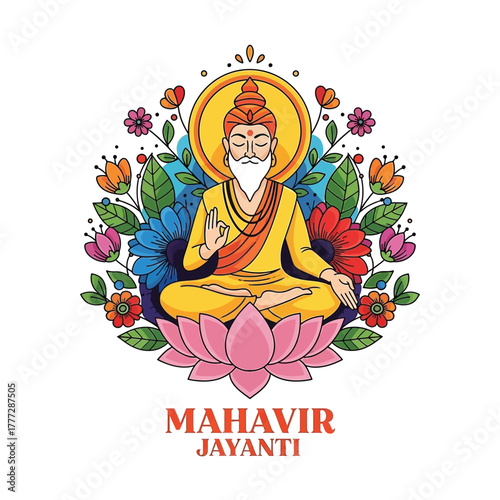 Flat illustration of Mahavir Jayanti with Flowers Accent Graphic