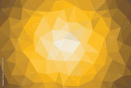 Golden polygon abstract background with bright yellow circular gradient and soft geometric texture. Modern low poly design ideal for web, print, and elegant digital creative artwork.
