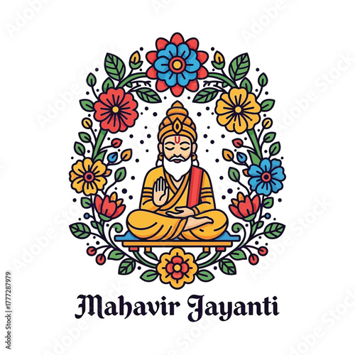 Flat illustration of Mahavir Jayanti with Flowers Accent Graphic