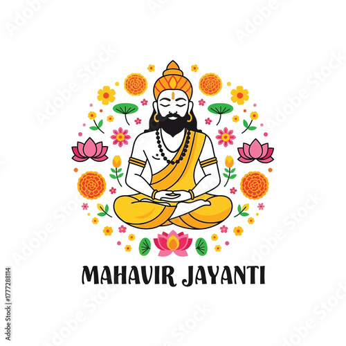 Flat illustration of Mahavir Jayanti with Flowers Accent Graphic