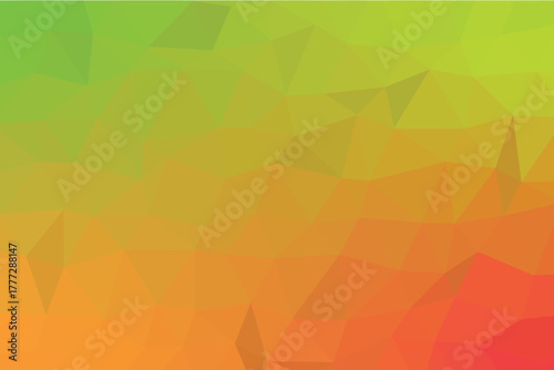 Vibrant polygon abstract background with smooth orange, green, and red gradient tones. Modern geometric low poly design perfect for web, print, and creative digital projects.