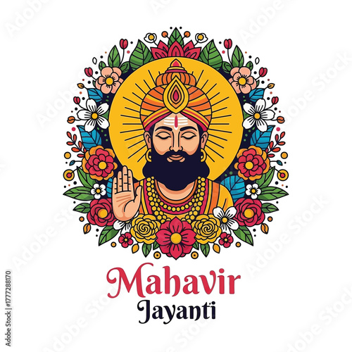 Flat illustration of Mahavir Jayanti with Flowers Accent Graphic
