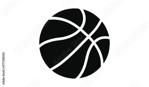 Simple black silhouette of a basketball with white lines