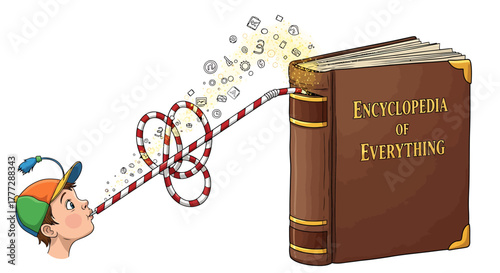 Young Student Learning and Absorbing Knowledge from a Giant Encyclopedia Book