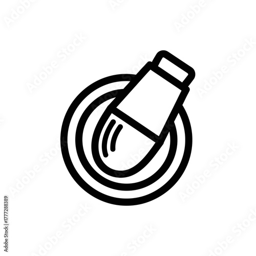 A minimalist line art icon of a makeup brush swirling in a round powder compact.