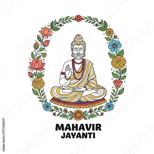 Flat illustration of Mahavir Jayanti with Flowers Accent Graphic