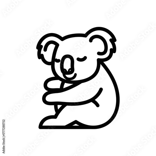 A simple black outline icon of a cute, sleeping koala bear sitting peacefully with its eyes closed.