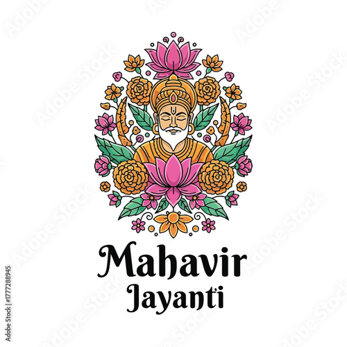 Flat illustration of Mahavir Jayanti with Flowers Accent Graphic
