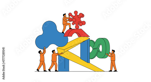 Teamwork Building Concept with Puzzle Pieces Representing Business Strategy and Integration on White Background