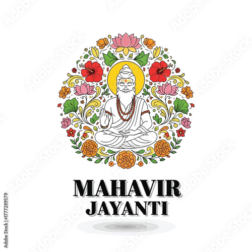 Flat illustration of Mahavir Jayanti with Flowers Accent Graphic