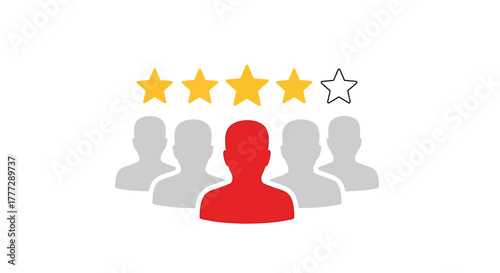 Customer Satisfaction Rating Concept with Five Stars and Highlighted Leader in Group
