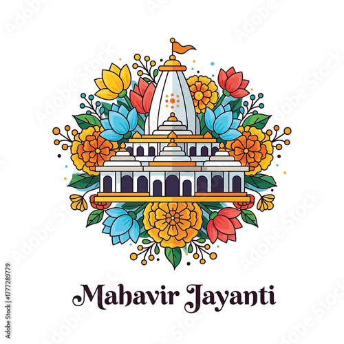 Flat illustration of Mahavir Jayanti with Flowers Accent Graphic