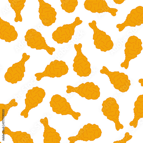 Fried Chicken seamless pattern. Crispy Drumstick Seamless Vector Design. fried chicken on transparent background. Perfect for fast food branding, packaging, restaurant menus