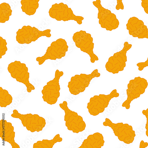 Fried Chicken seamless pattern. Crispy Drumstick Seamless Vector Design. fried chicken on transparent background. Perfect for fast food branding, packaging, restaurant menus