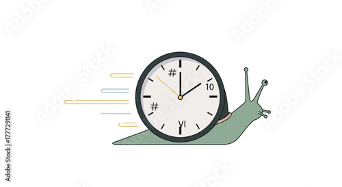 Conceptual illustration representing time pressure deadline with snail clock metaphor