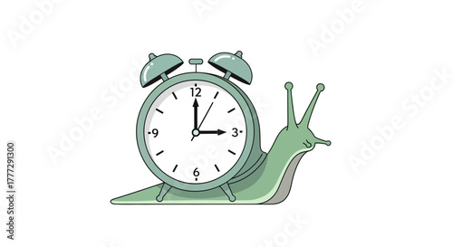 Conceptual art showcasing the slow passage of time with a snail and clock combination