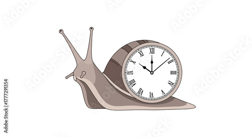 Conceptual depiction of time perception featuring a snail with a clock shell illusion