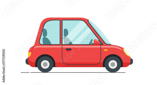 A minimalist cartoon illustration showcasing a red compact car on a plain backdrop