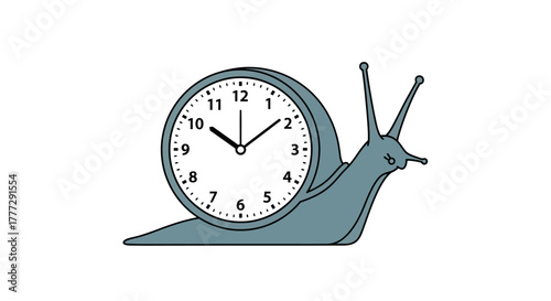 Concept illustration of a snail with a clock shell, symbolizing the slow passage of time or delays