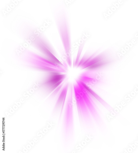 Abstract radial burst of vibrant magenta and white light emanating from a white  center