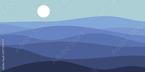 Multicolored mountain panorama, translucent waves, abstract colored glass shapes, modern background, Flat design illustration of mountains