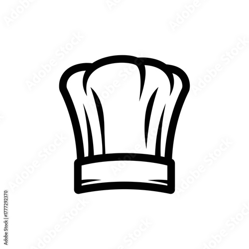 Classic black outline chefs hat icon with pleated top and band, symbolizing culinary expertise.